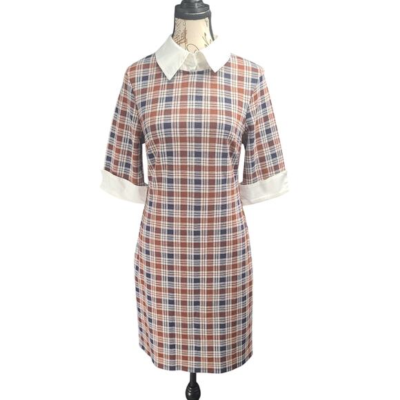 Kingston Grey Schoolgirl bodycon brown plaid dress Size Large Academia Preppy - Picture 2 of 9